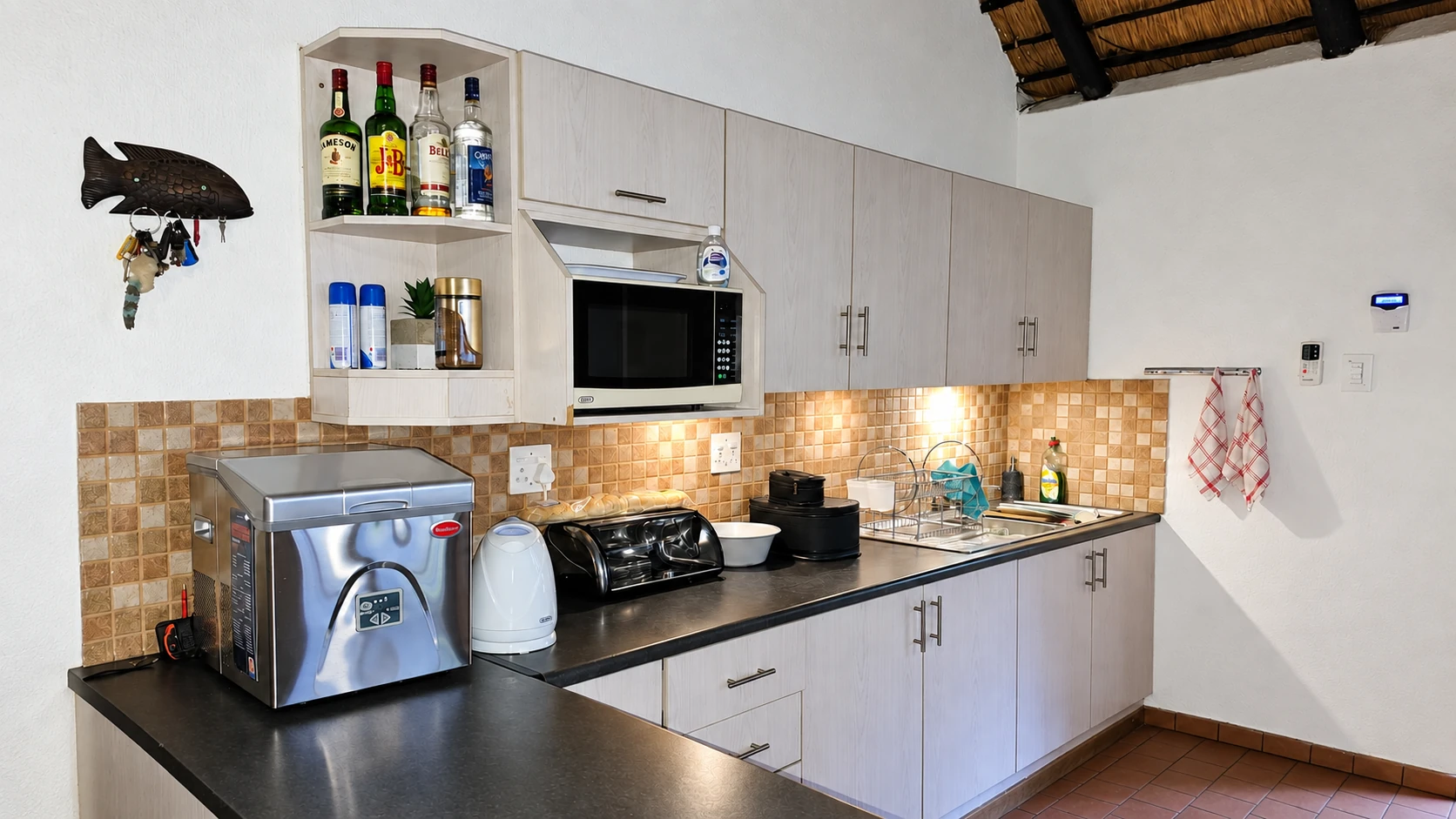 Bush Lodge kitchen counter and cupboards